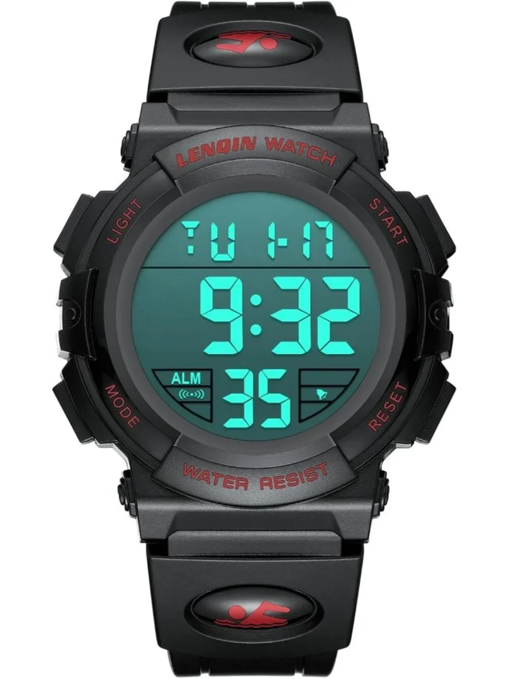 Men's Black And Red Analog Quartz Waterproof Tactical Digital Alarm Wrist Watch